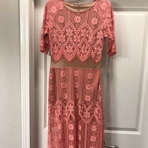 For love and lemons pink/nude lace midi
